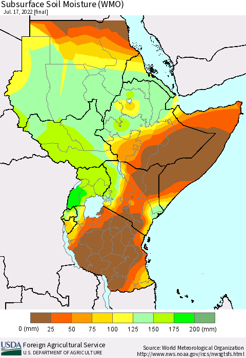Eastern Africa Subsurface Soil Moisture (WMO) Thematic Map For 7/11/2022 - 7/17/2022