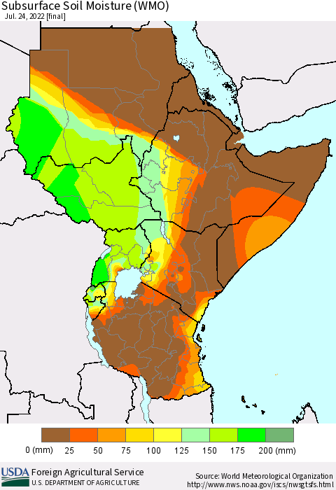 Eastern Africa Subsurface Soil Moisture (WMO) Thematic Map For 7/18/2022 - 7/24/2022