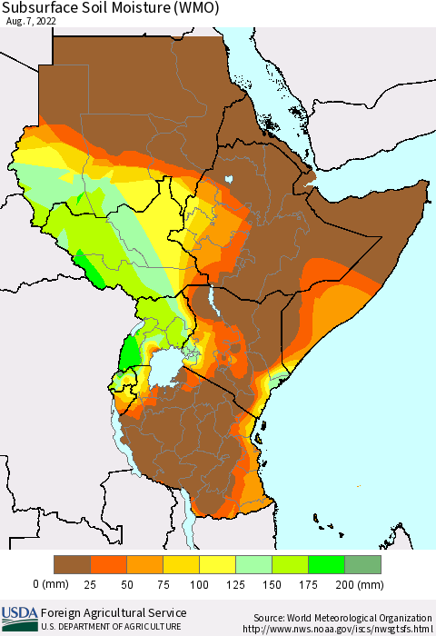 Eastern Africa Subsurface Soil Moisture (WMO) Thematic Map For 8/1/2022 - 8/7/2022
