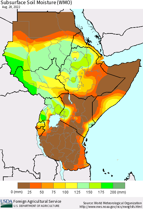Eastern Africa Subsurface Soil Moisture (WMO) Thematic Map For 8/22/2022 - 8/28/2022