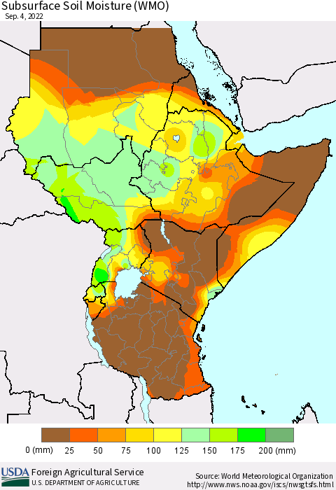 Eastern Africa Subsurface Soil Moisture (WMO) Thematic Map For 8/29/2022 - 9/4/2022