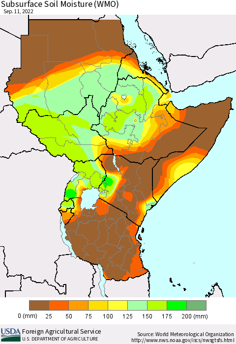 Eastern Africa Subsurface Soil Moisture (WMO) Thematic Map For 9/5/2022 - 9/11/2022