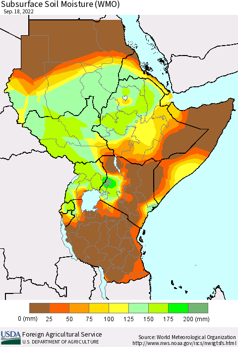Eastern Africa Subsurface Soil Moisture (WMO) Thematic Map For 9/12/2022 - 9/18/2022