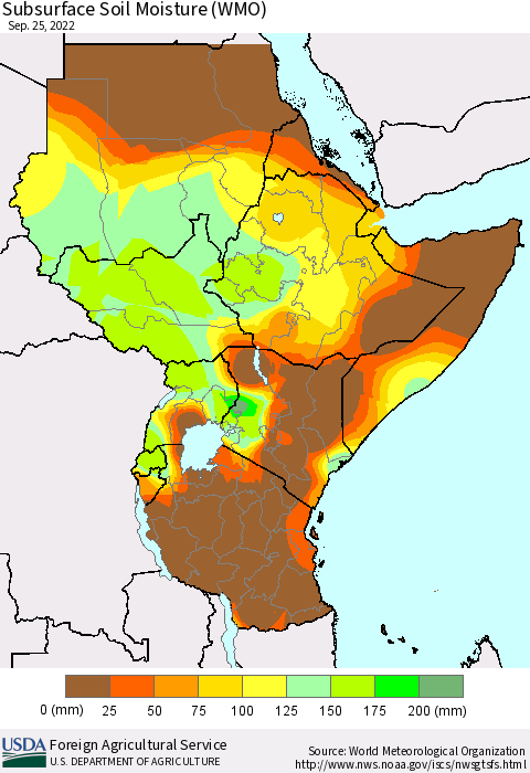 Eastern Africa Subsurface Soil Moisture (WMO) Thematic Map For 9/19/2022 - 9/25/2022