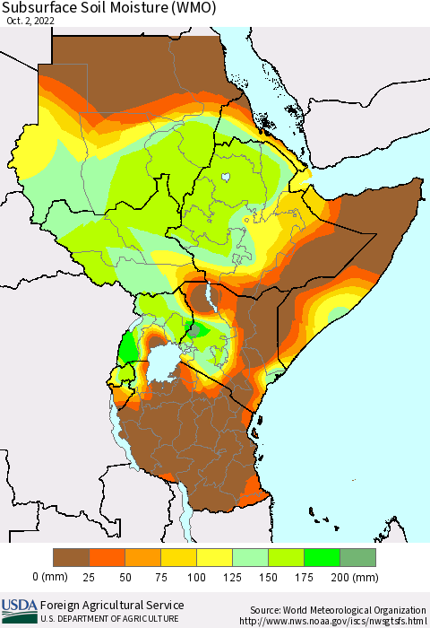 Eastern Africa Subsurface Soil Moisture (WMO) Thematic Map For 9/26/2022 - 10/2/2022
