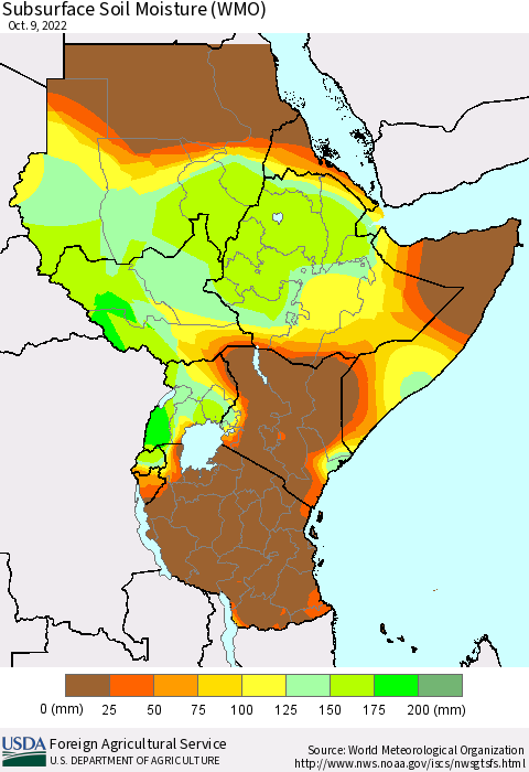 Eastern Africa Subsurface Soil Moisture (WMO) Thematic Map For 10/3/2022 - 10/9/2022