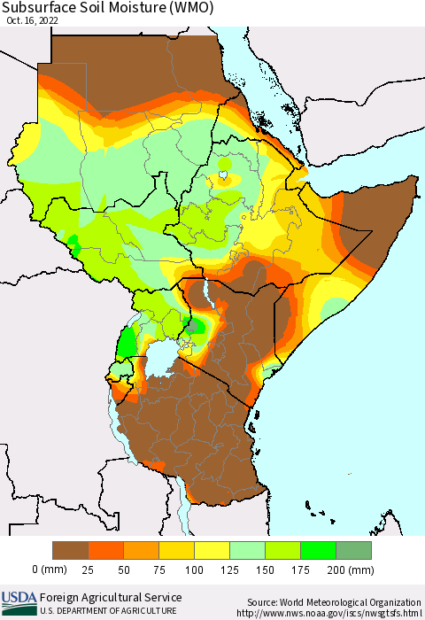 Eastern Africa Subsurface Soil Moisture (WMO) Thematic Map For 10/10/2022 - 10/16/2022