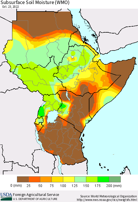 Eastern Africa Subsurface Soil Moisture (WMO) Thematic Map For 10/17/2022 - 10/23/2022