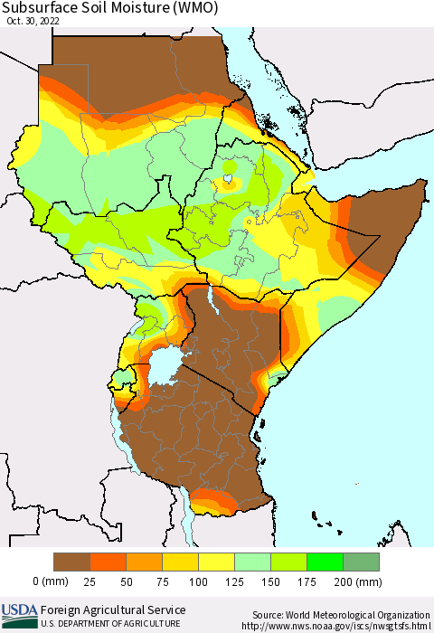 Eastern Africa Subsurface Soil Moisture (WMO) Thematic Map For 10/24/2022 - 10/30/2022
