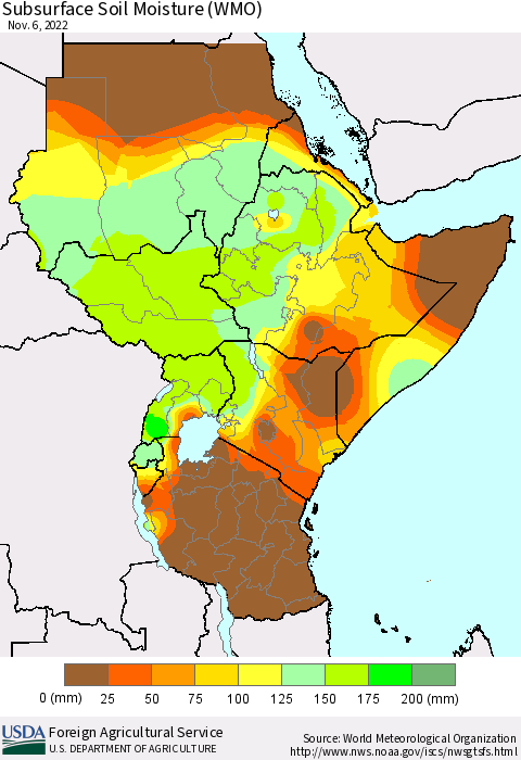 Eastern Africa Subsurface Soil Moisture (WMO) Thematic Map For 10/31/2022 - 11/6/2022