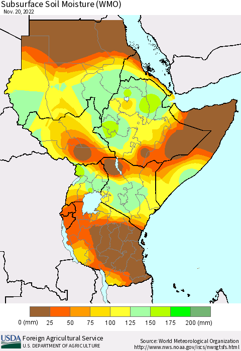 Eastern Africa Subsurface Soil Moisture (WMO) Thematic Map For 11/14/2022 - 11/20/2022