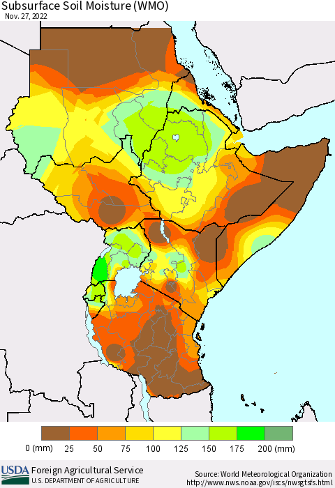 Eastern Africa Subsurface Soil Moisture (WMO) Thematic Map For 11/21/2022 - 11/27/2022