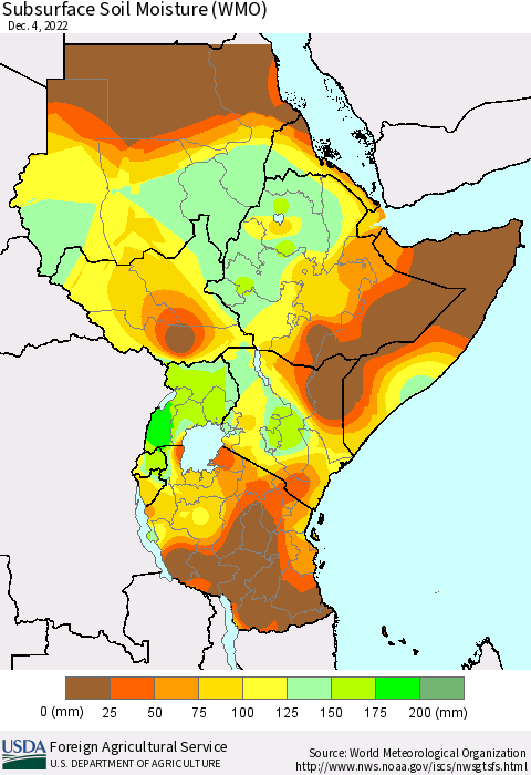 Eastern Africa Subsurface Soil Moisture (WMO) Thematic Map For 11/28/2022 - 12/4/2022