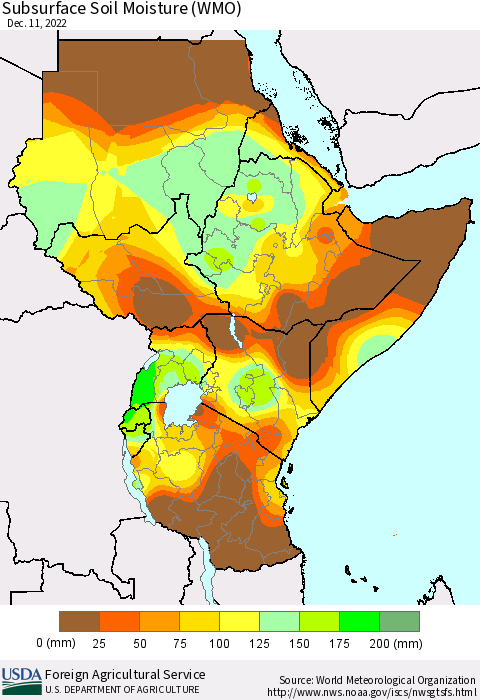 Eastern Africa Subsurface Soil Moisture (WMO) Thematic Map For 12/5/2022 - 12/11/2022