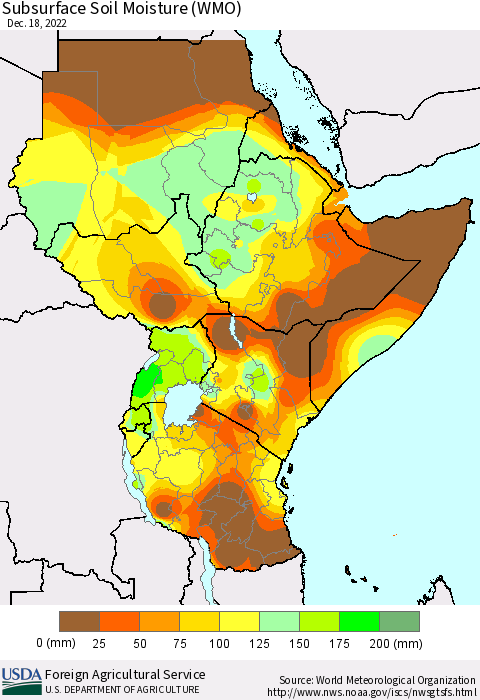 Eastern Africa Subsurface Soil Moisture (WMO) Thematic Map For 12/12/2022 - 12/18/2022