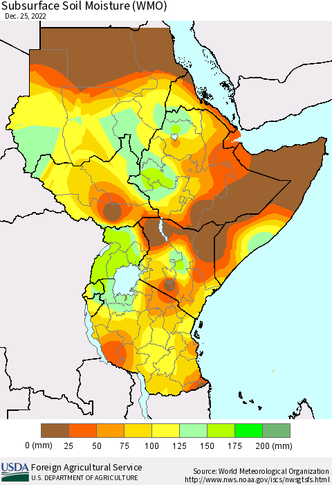 Eastern Africa Subsurface Soil Moisture (WMO) Thematic Map For 12/19/2022 - 12/25/2022