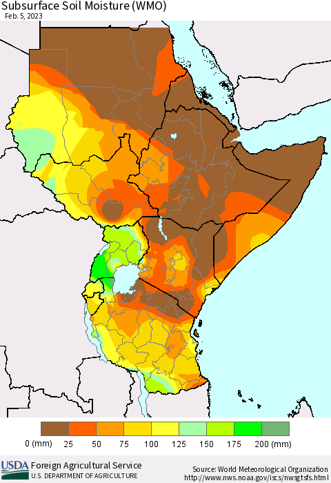 Eastern Africa Subsurface Soil Moisture (WMO) Thematic Map For 1/30/2023 - 2/5/2023