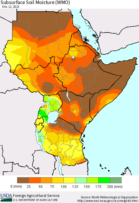 Eastern Africa Subsurface Soil Moisture (WMO) Thematic Map For 2/6/2023 - 2/12/2023