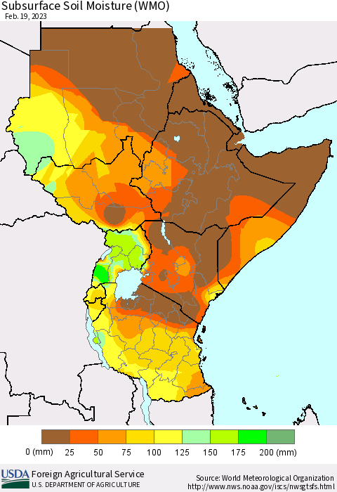 Eastern Africa Subsurface Soil Moisture (WMO) Thematic Map For 2/13/2023 - 2/19/2023