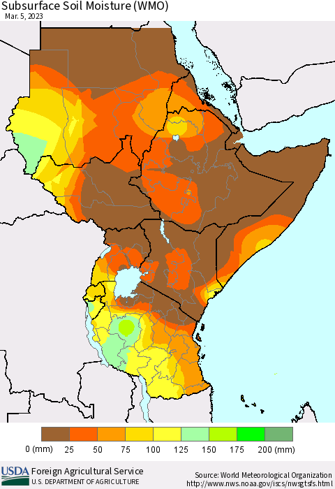 Eastern Africa Subsurface Soil Moisture (WMO) Thematic Map For 2/27/2023 - 3/5/2023