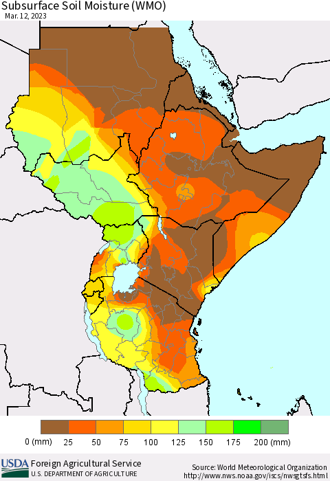 Eastern Africa Subsurface Soil Moisture (WMO) Thematic Map For 3/6/2023 - 3/12/2023