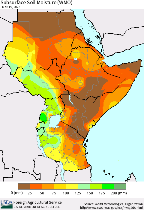 Eastern Africa Subsurface Soil Moisture (WMO) Thematic Map For 3/13/2023 - 3/19/2023