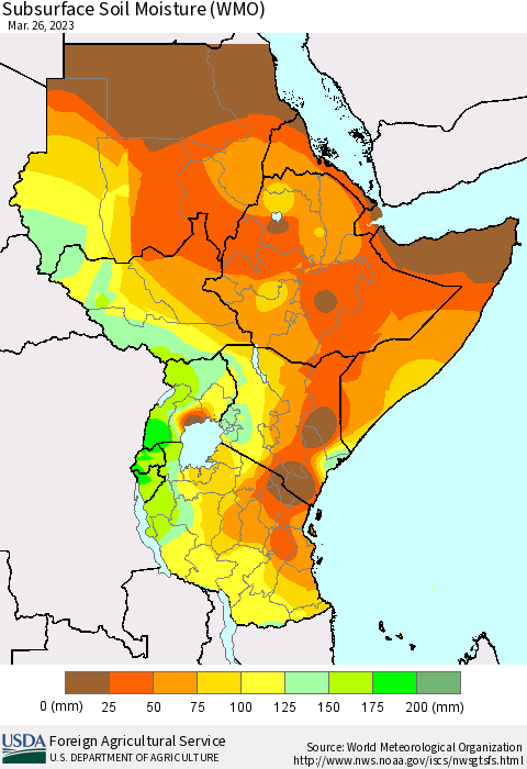Eastern Africa Subsurface Soil Moisture (WMO) Thematic Map For 3/20/2023 - 3/26/2023