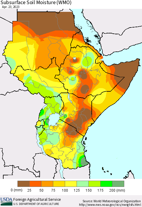 Eastern Africa Subsurface Soil Moisture (WMO) Thematic Map For 4/17/2023 - 4/23/2023