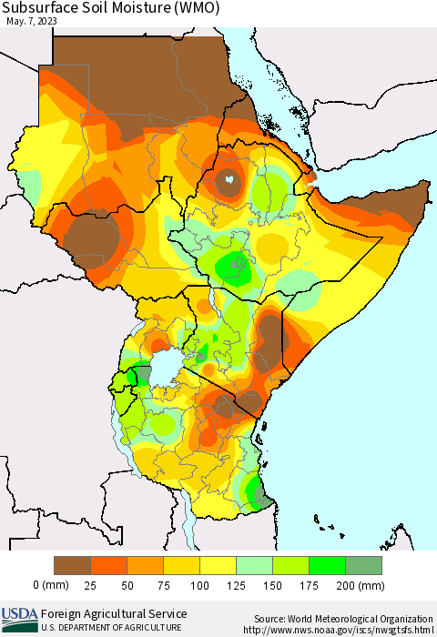 Eastern Africa Subsurface Soil Moisture (WMO) Thematic Map For 5/1/2023 - 5/7/2023