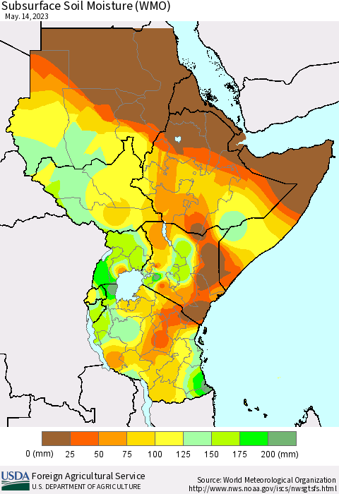 Eastern Africa Subsurface Soil Moisture (WMO) Thematic Map For 5/8/2023 - 5/14/2023