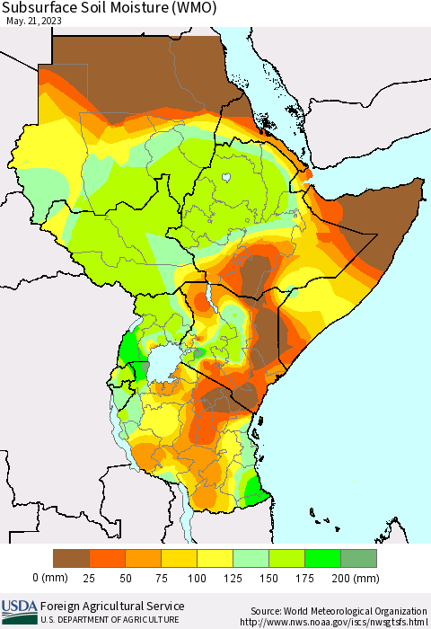 Eastern Africa Subsurface Soil Moisture (WMO) Thematic Map For 5/15/2023 - 5/21/2023