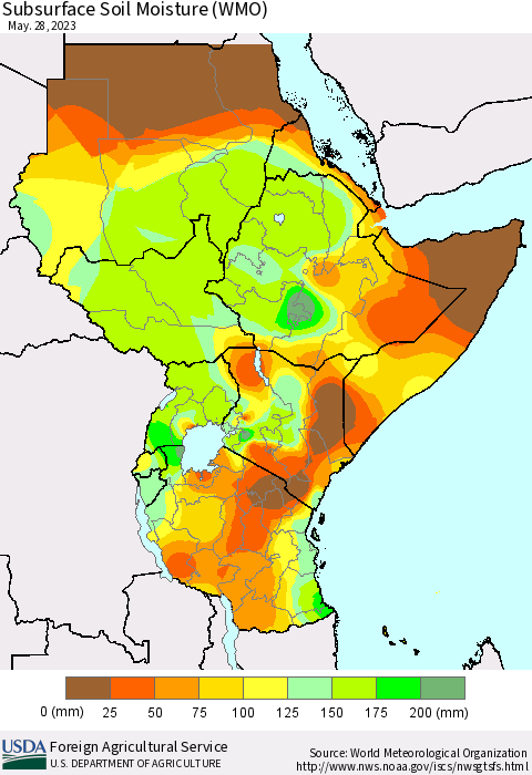 Eastern Africa Subsurface Soil Moisture (WMO) Thematic Map For 5/22/2023 - 5/28/2023