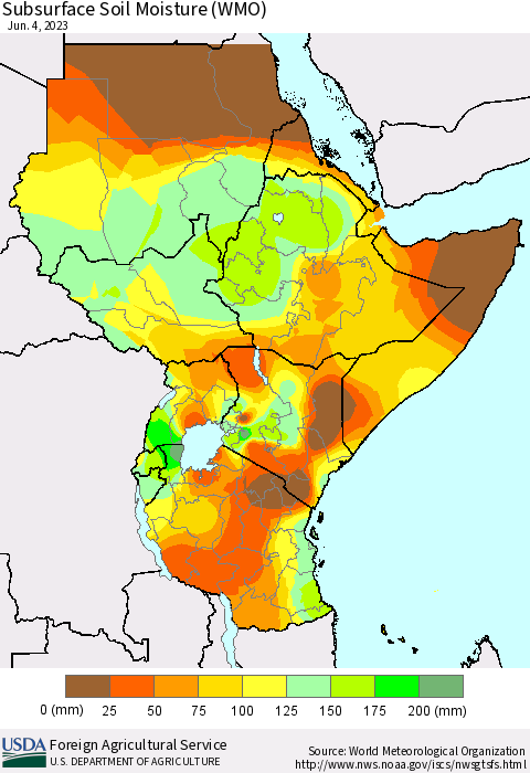 Eastern Africa Subsurface Soil Moisture (WMO) Thematic Map For 5/29/2023 - 6/4/2023