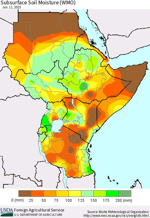 Eastern Africa Subsurface Soil Moisture (WMO) Thematic Map For 6/5/2023 - 6/11/2023