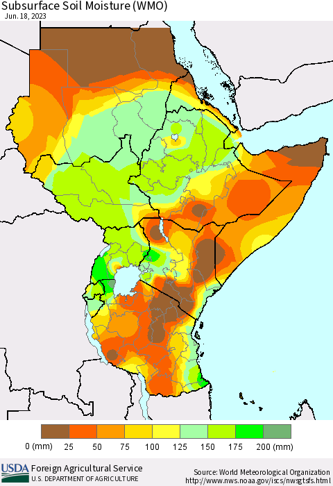 Eastern Africa Subsurface Soil Moisture (WMO) Thematic Map For 6/12/2023 - 6/18/2023