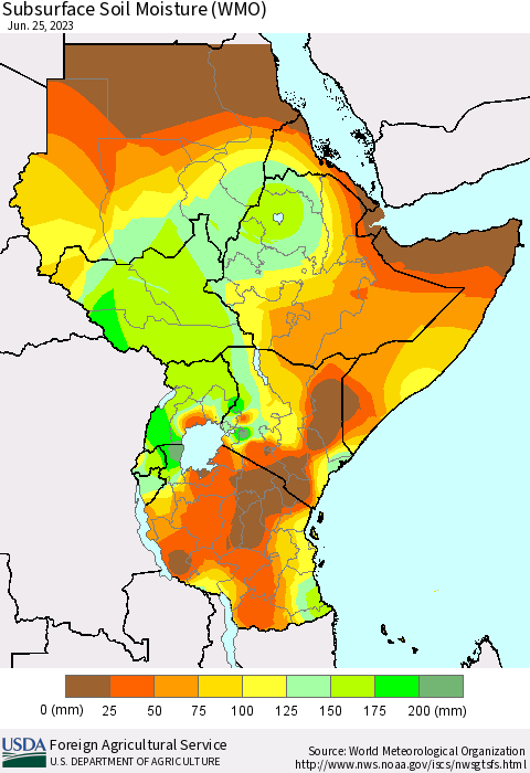 Eastern Africa Subsurface Soil Moisture (WMO) Thematic Map For 6/19/2023 - 6/25/2023