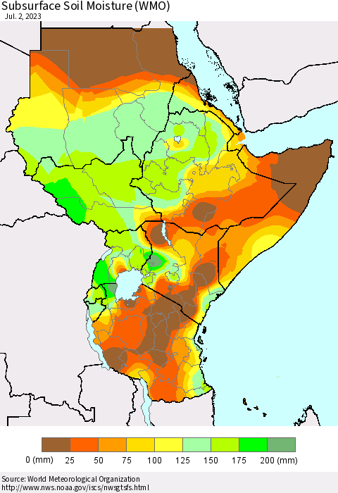 Eastern Africa Subsurface Soil Moisture (WMO) Thematic Map For 6/26/2023 - 7/2/2023