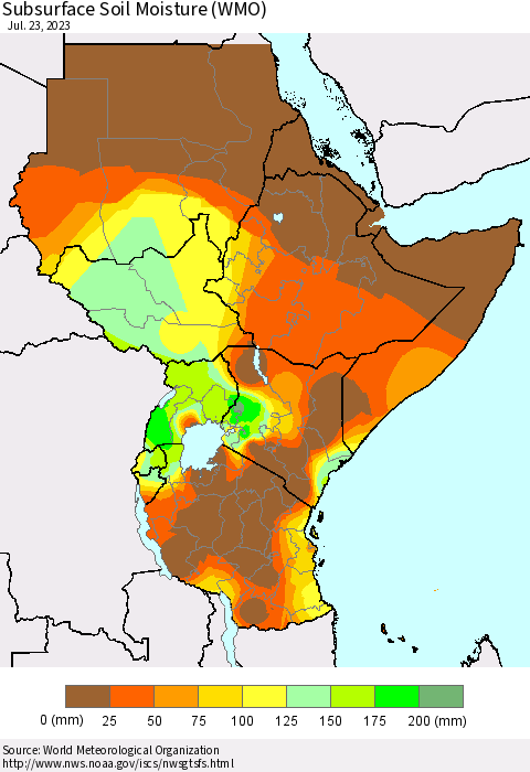 Eastern Africa Subsurface Soil Moisture (WMO) Thematic Map For 7/17/2023 - 7/23/2023