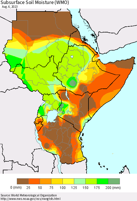 Eastern Africa Subsurface Soil Moisture (WMO) Thematic Map For 7/31/2023 - 8/6/2023