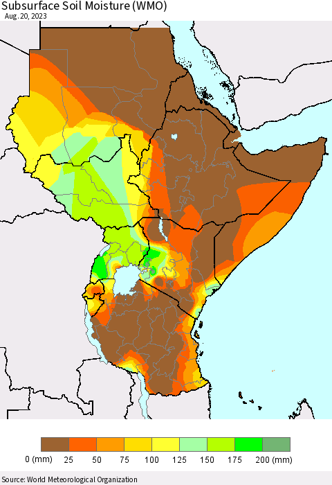 Eastern Africa Subsurface Soil Moisture (WMO) Thematic Map For 8/14/2023 - 8/20/2023