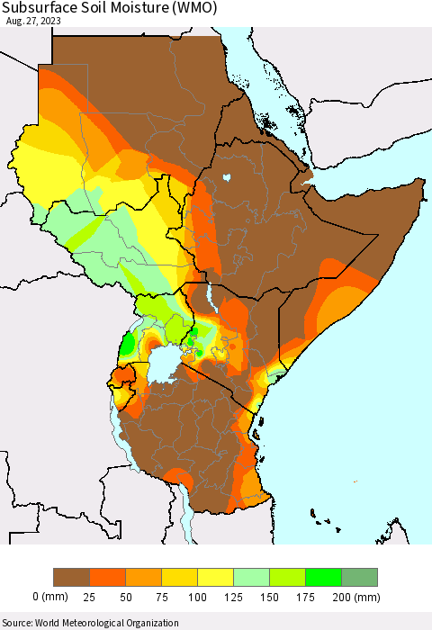 Eastern Africa Subsurface Soil Moisture (WMO) Thematic Map For 8/21/2023 - 8/27/2023
