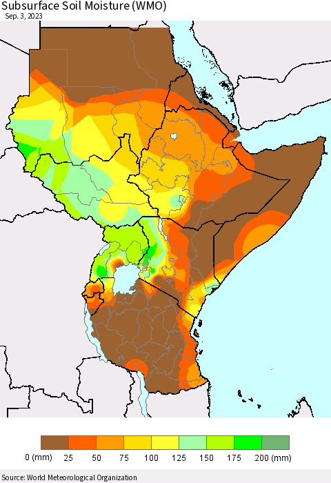 Eastern Africa Subsurface Soil Moisture (WMO) Thematic Map For 8/28/2023 - 9/3/2023