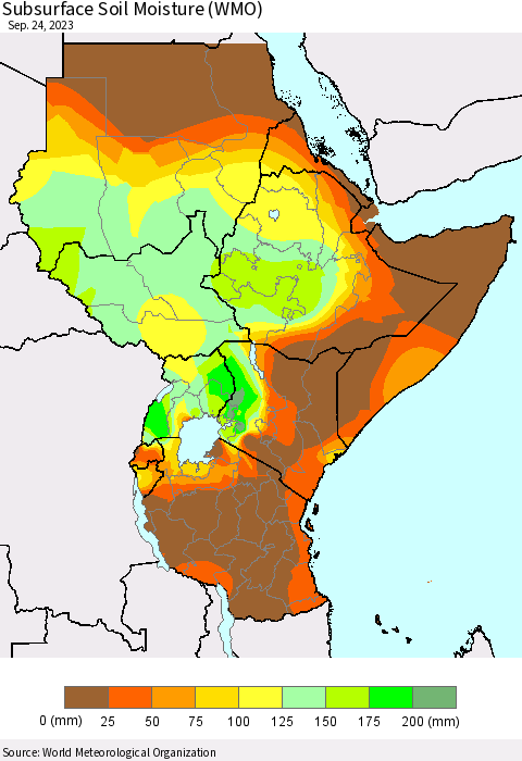 Eastern Africa Subsurface Soil Moisture (WMO) Thematic Map For 9/18/2023 - 9/24/2023