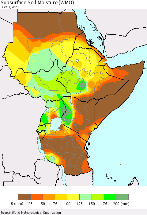 Eastern Africa Subsurface Soil Moisture (WMO) Thematic Map For 9/25/2023 - 10/1/2023