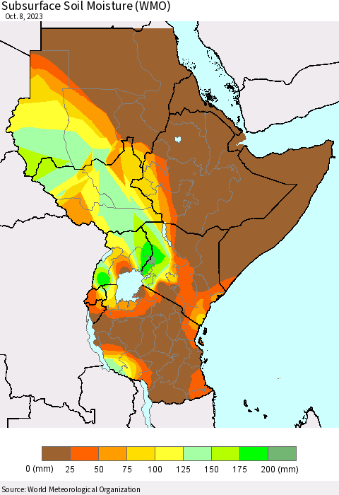 Eastern Africa Subsurface Soil Moisture (WMO) Thematic Map For 10/2/2023 - 10/8/2023