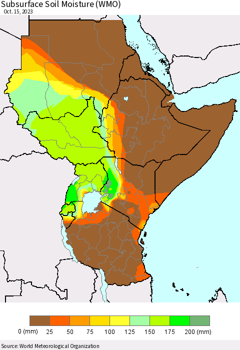 Eastern Africa Subsurface Soil Moisture (WMO) Thematic Map For 10/9/2023 - 10/15/2023