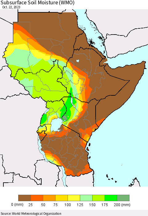 Eastern Africa Subsurface Soil Moisture (WMO) Thematic Map For 10/16/2023 - 10/22/2023