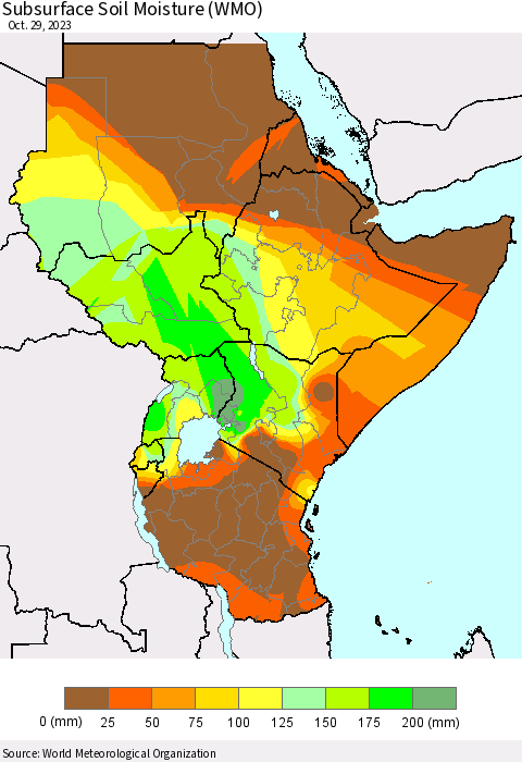 Eastern Africa Subsurface Soil Moisture (WMO) Thematic Map For 10/23/2023 - 10/29/2023