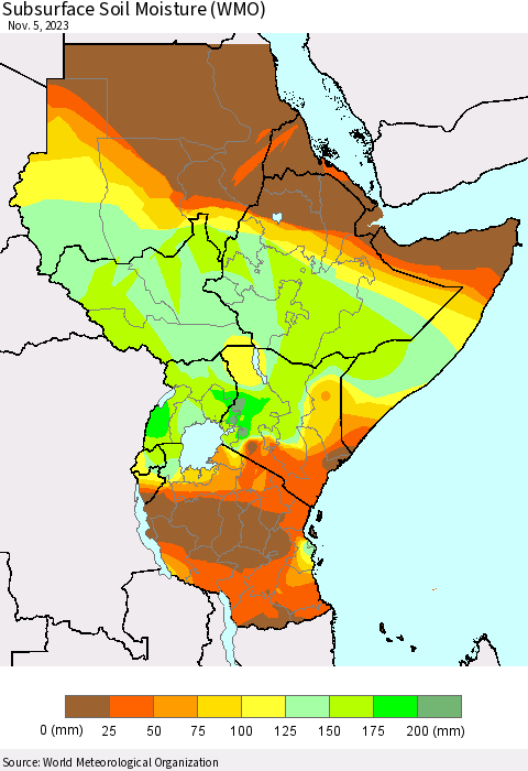 Eastern Africa Subsurface Soil Moisture (WMO) Thematic Map For 10/30/2023 - 11/5/2023