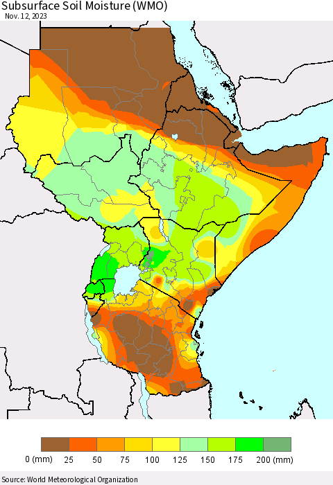 Eastern Africa Subsurface Soil Moisture (WMO) Thematic Map For 11/6/2023 - 11/12/2023